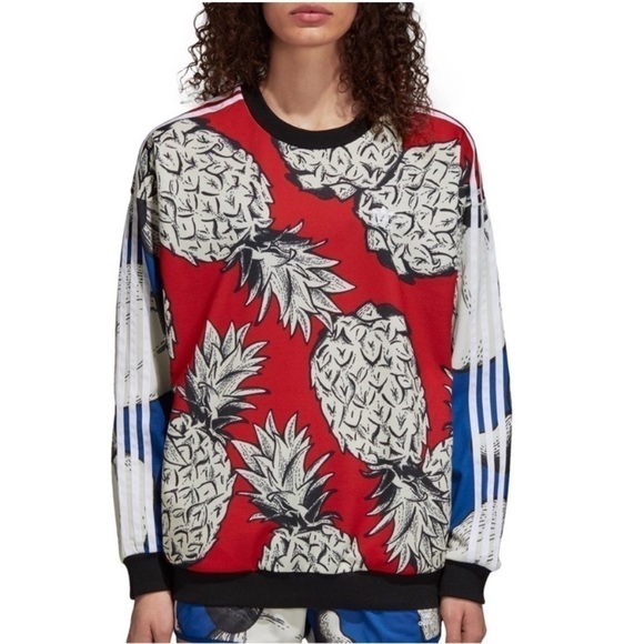 adidas x Farm Pineapple Print Boyfriend Pullover Sweatshirt - Picture 1 of 12